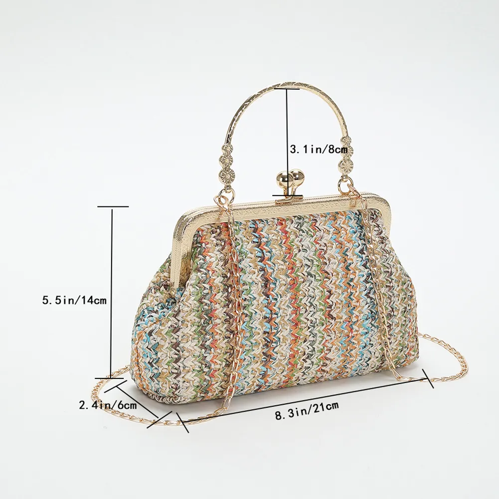 Damenmode Shopping Bunte Damen Hobo Stroh Mädchen Hochwertige Große Tasche Lässige Haspe Für Sommer Strandurlaub_voghion.com