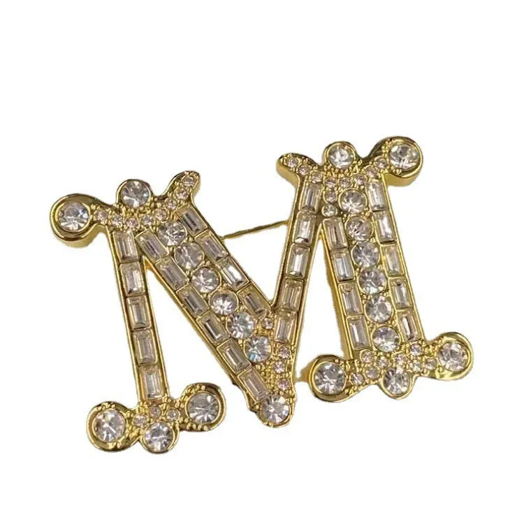 Artificial Diamond Letter Brass Material Flower, European and American Fashion Versatile Pins, Unique Design Sweater_voghion.com