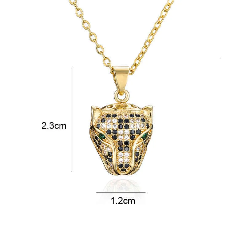 Leopard Head Pendant Necklace Gold Plated Cubic Zirconia Jewelry_voghion.com