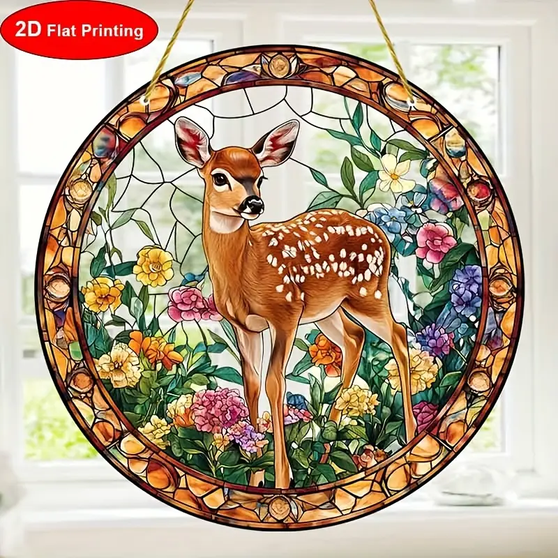8" Sika Deer Suncatcher - 2D Acrylic Stained Decor. Perfect For Window/living Room/spiritual Spaces. Ideal Nature-themed Gift For Birthdays._voghion.com