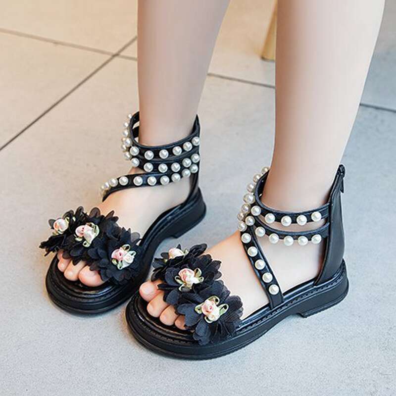 XUANMU Girls' Sandals Summer New Flower Fairy Style Princess Shoes For Party Wedding Show Fashion Soft Sole Elegant Beach Shoes Z0108_voghion.com