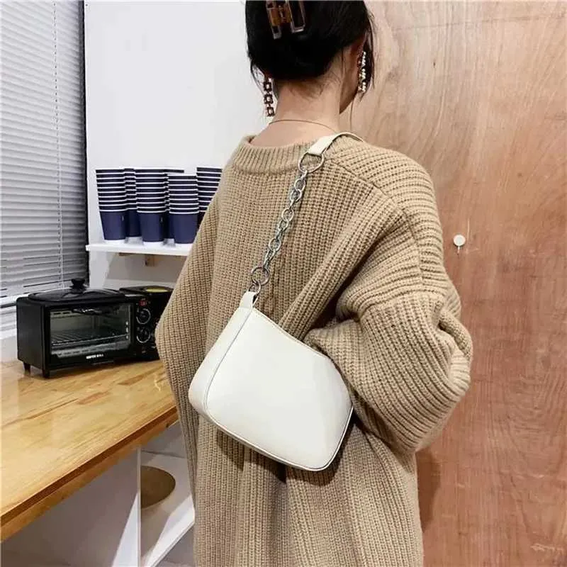 Damemode Små Clutch Håndtasker Retro Ensfarvet PU Læder Skulderarm Afslappet Dame Daglig Hobo Taske_voghion.com
