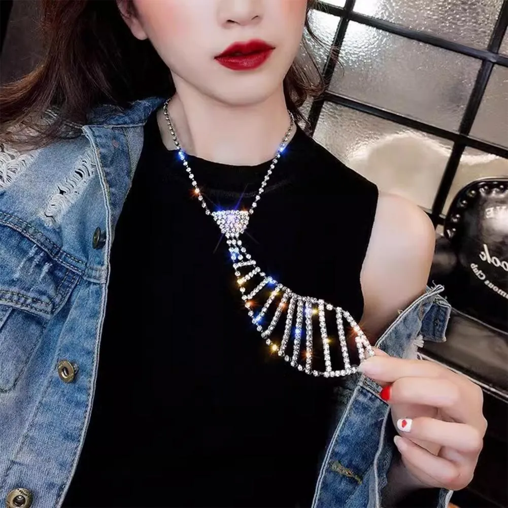 Rhinestone tie ketting verstelbaar sprankelend tassel collier_voghion.com