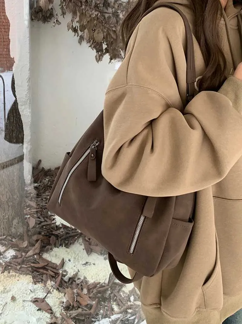 Sacs à bandoulière décontractés en cuir givré solide pour femmes de grande capacité pour l'automne et l'hiver_voghion.com