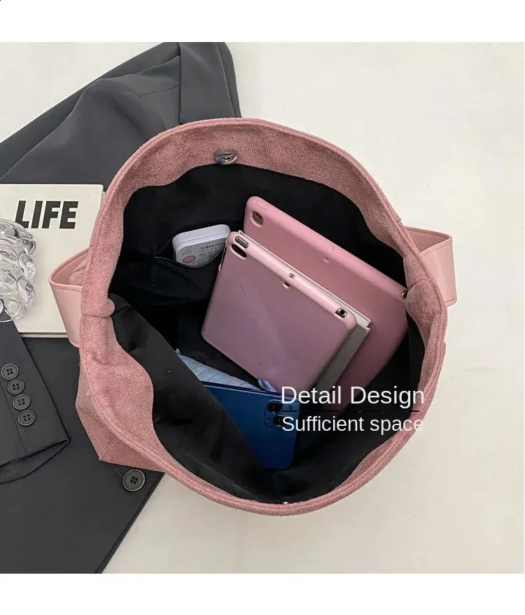 Suede Shoulder Tote Bag Large Capacity Soft Leather Hobo Style_voghion.com