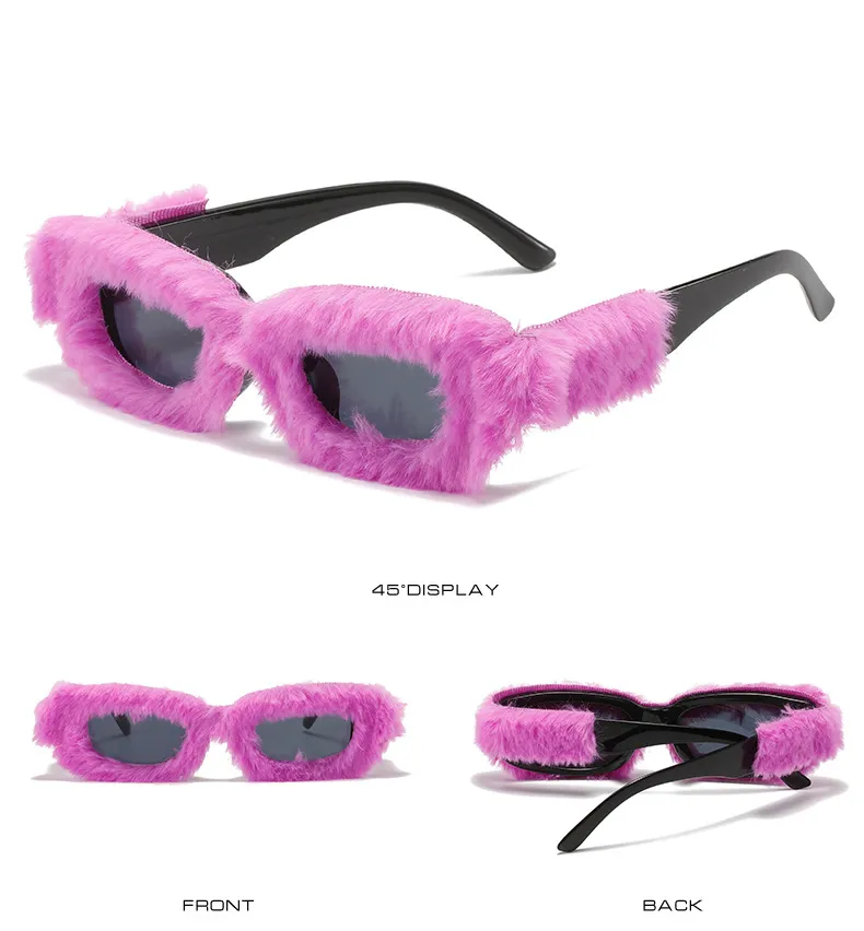 Furry Rectangle Sunglasses For Women Trendy Stylish Winter Shades_voghion.com