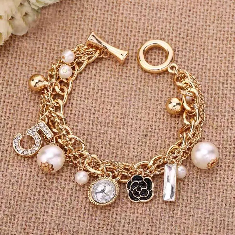 Charm Armband Mit Metallkette Und Blumen-design Für Damen_voghion.com