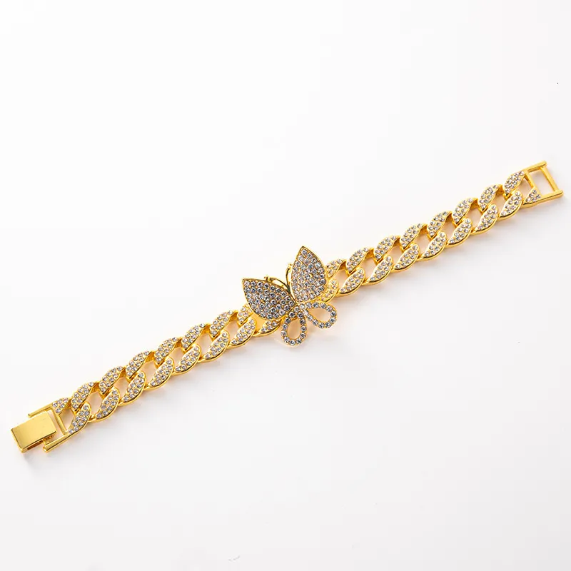 Charm Armbånd Mode Bling Krystal Sommerfugl Form Til Kvinder Prong Cubansk Armbånd Fodkæde Hip Hop Lced Out Smykker_voghion.com
