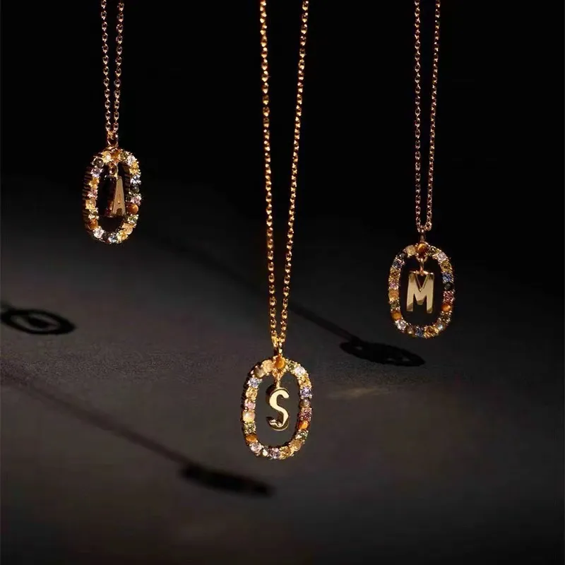 Halskette Mit Initialen-anhänger Strass Buchstabe Damen Schmuck_voghion.com