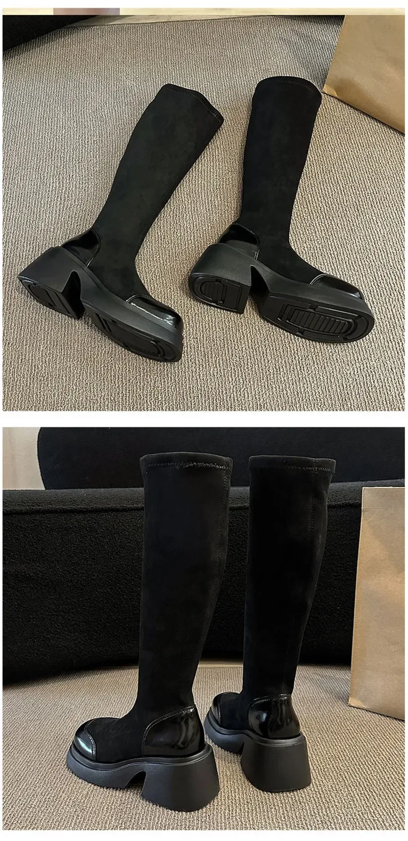 Women Platform Ankle Autumn Winter New Slip on Chunky Goth Boots Woman Thick Soled Short Booties Female Elastic Sock_voghion.com