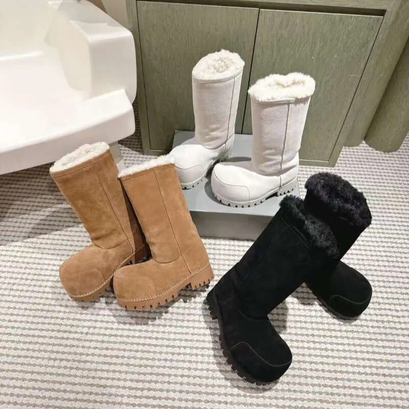 FIERA Scarpe da neve alla moda con plateau rialzate in cotone, calde, con design a testa grande, stivali lunghi marroni da donna_voghion.com