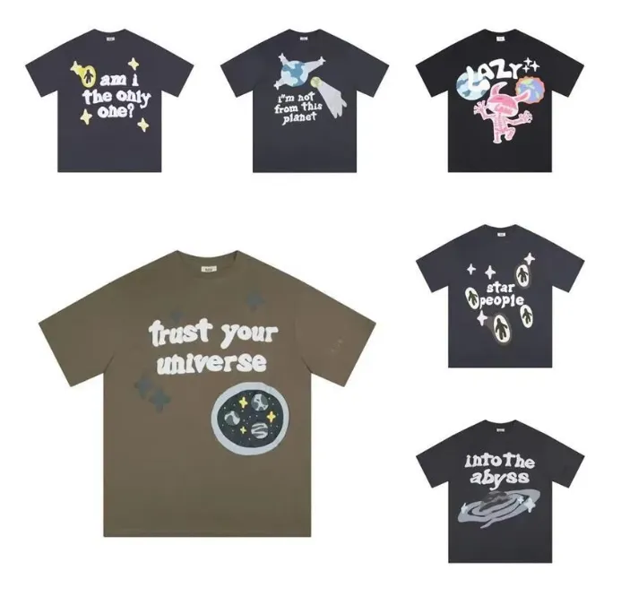 BROKEN Sommer Herren PLANETS Ärmel High Street Casual Rundhals T-Shirts Männer Teesdesigner T-Shirt Schaum Druck Broken_voghion.com