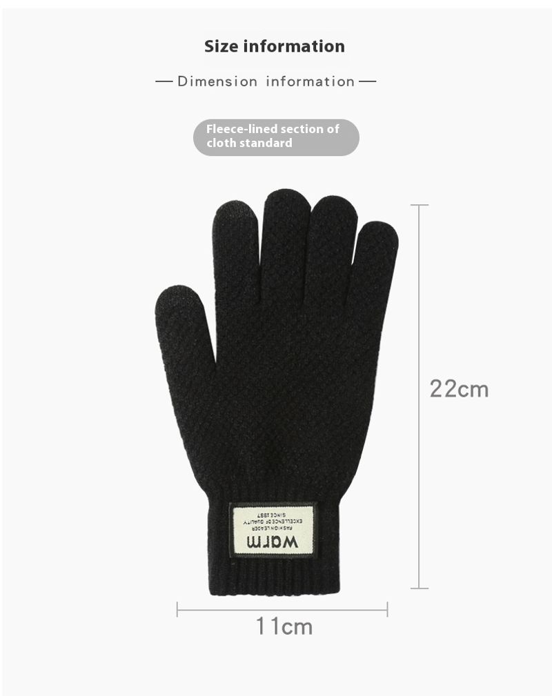 Gestrickte Handschuhe für Herren-Fahrradhandschuhe mit Plüsch und dicker Isolierung, winddichter Touchscreen im Winter, Strickhandschuhe_voghion.com