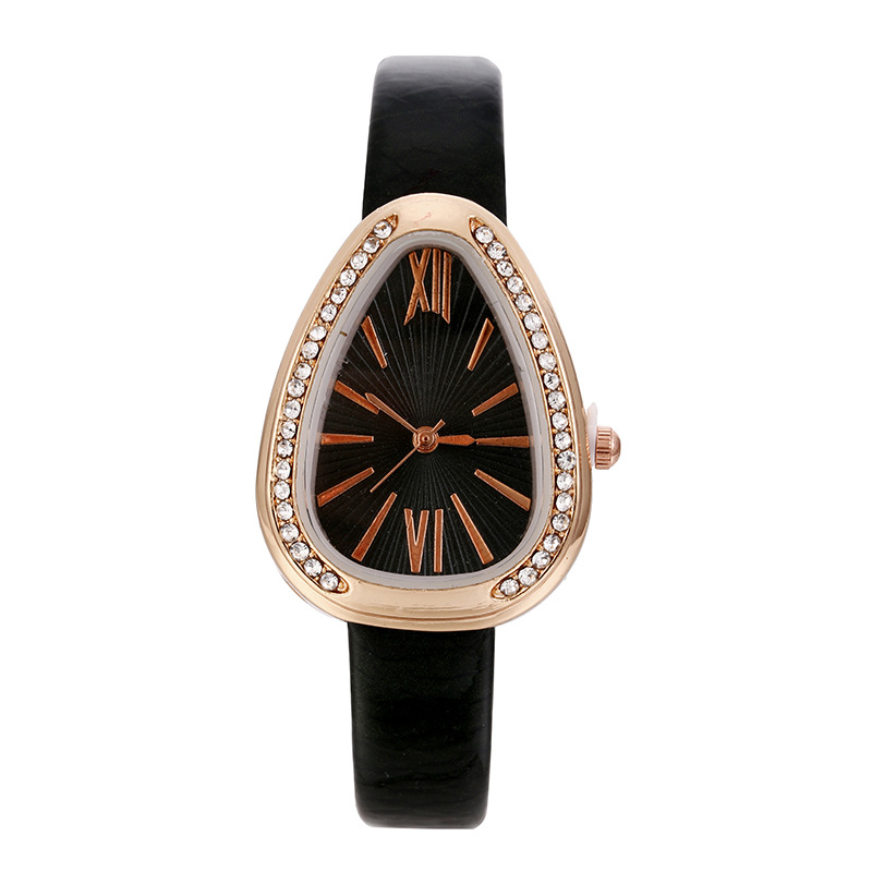 Serpentine Quartz Women's Watch With Diamond Details And Leather_voghion.com