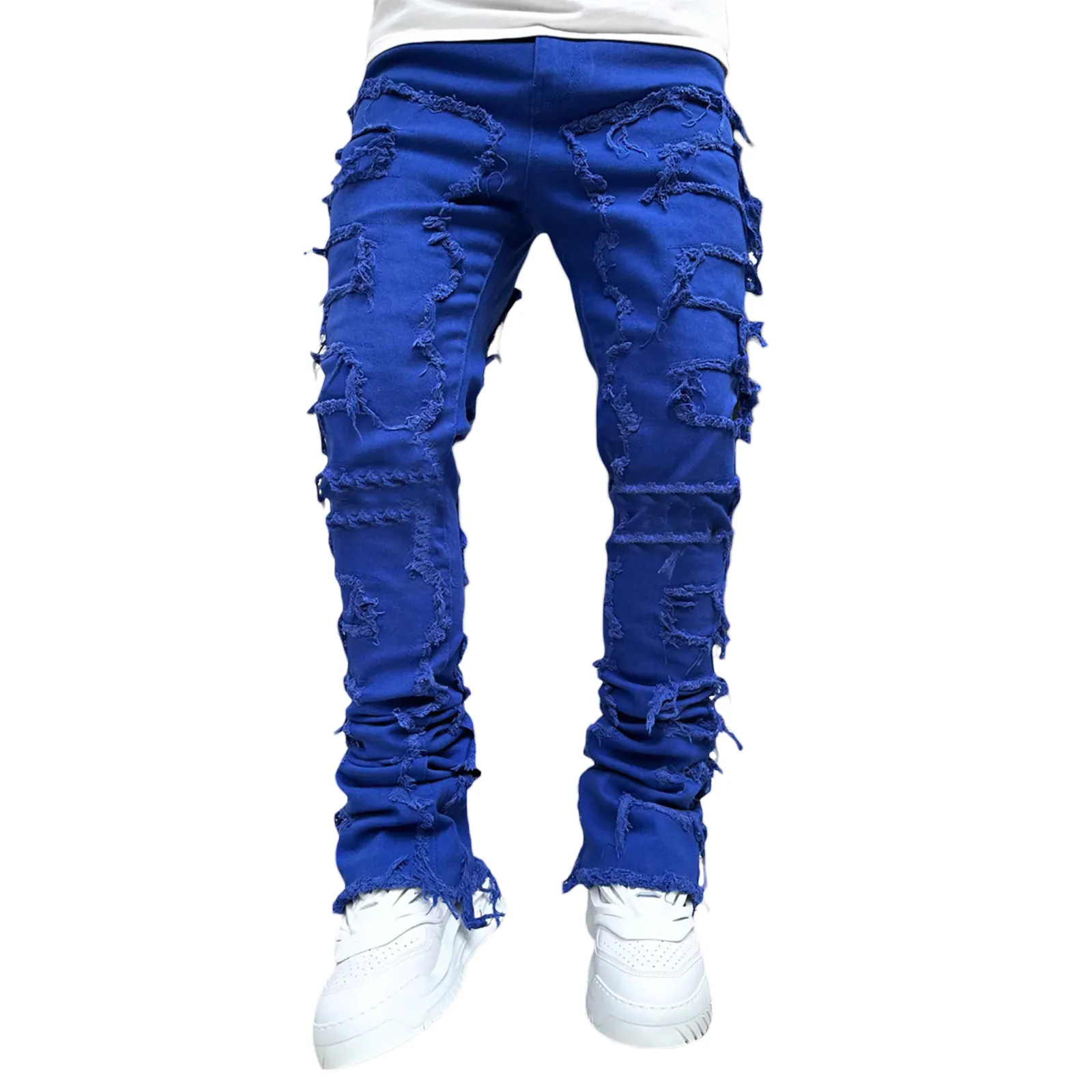 2024 New mens designer jeans Loose pants high waist Ripped High Street Retro Paint Spot Patch Hole Denim Streetwear silm_mkmklike.com