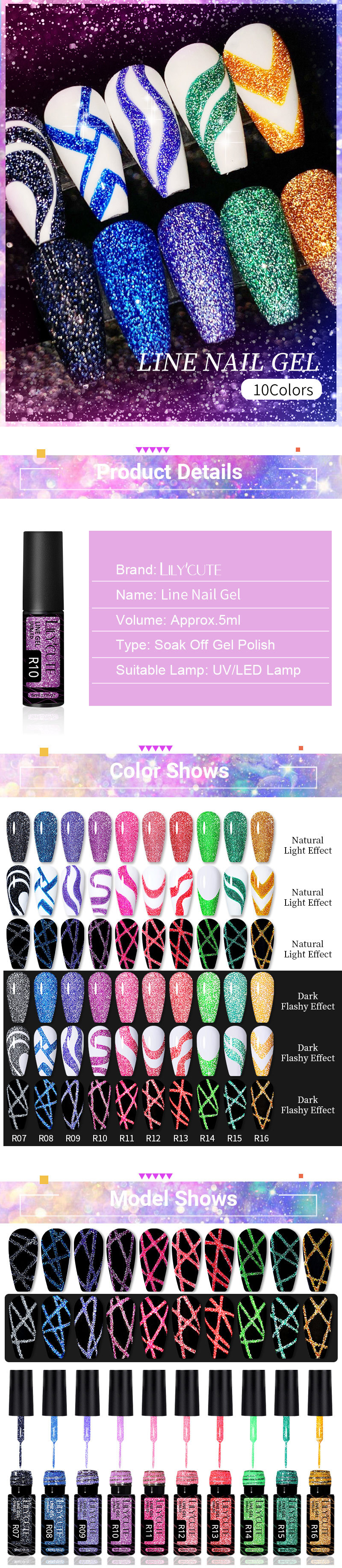Disco Glow Pull String Gel & Reflective Diamond Dust Gel - Spider Web Nail Art Gel, UV Top Coat For Drawing Lines & 3D Effects_voghion.com
