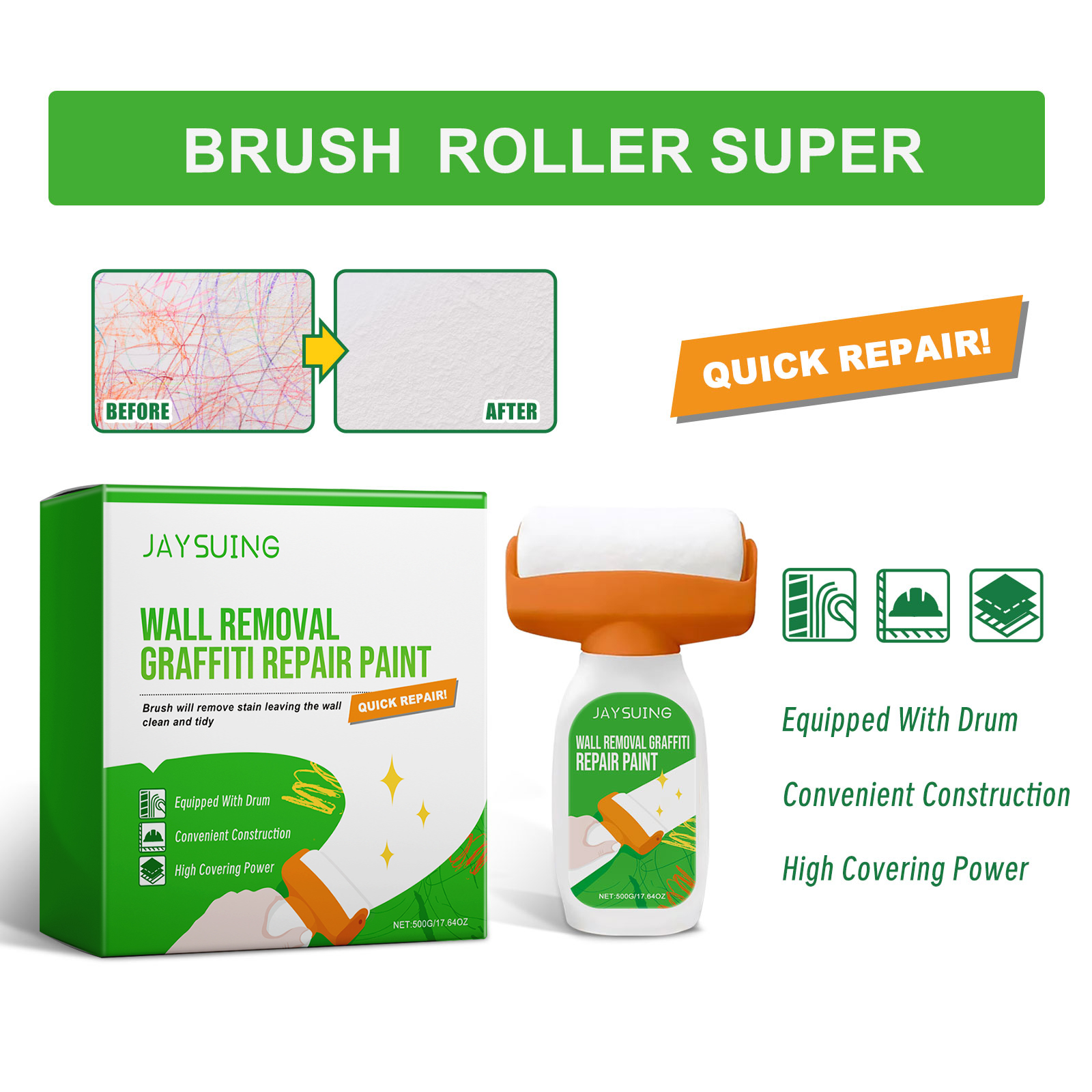 JAYSUING Wall Removal Graffiti Repair Paint, Wall Graffiti Stain Cover Repair Home Self-Painted Wall Paint_voghion.com