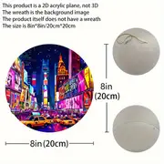 Neon City Night Acrylic Sign - 8" Round Window Art. Vibrant Party Decor For Holidays Or As A Stylish Gift._voghion.com