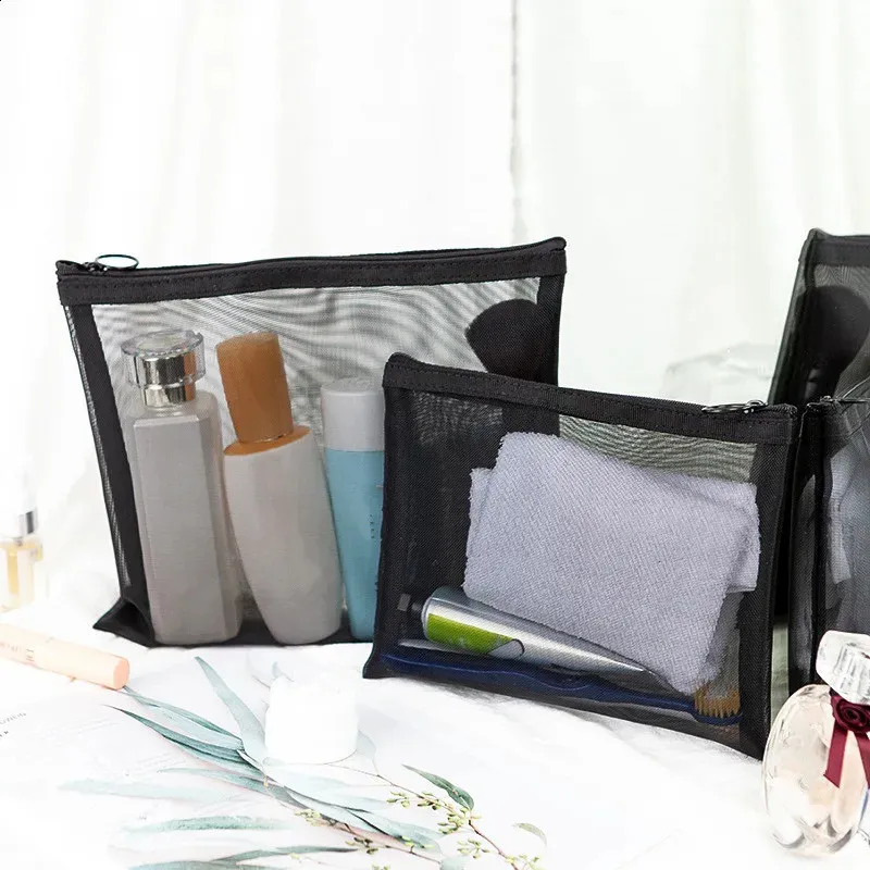 1 trousse de toilette noire pour femme, trousse de toilette transparente, trousse de maquillage, pochette de lavage, petite et grande taille_voghion.com