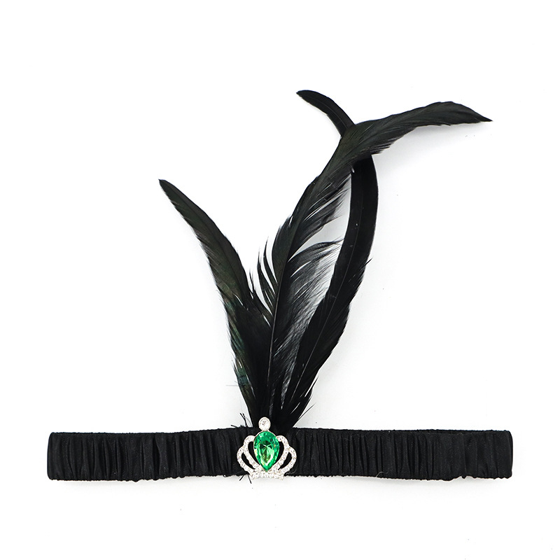 Festa di Halloween per single con accessori per capelli neri Fascia per capelli con piume a sfera Gatsby degli anni '20_voghion.com