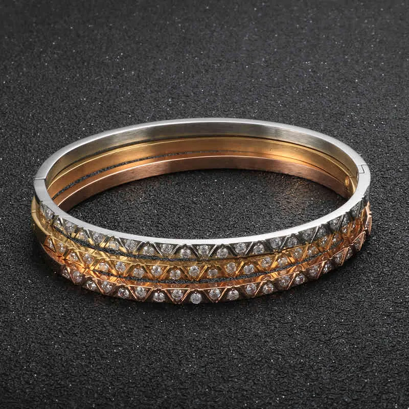 Geometrische Frauen Cubic Zirkon Armband Edelstahl Marke Dünne Armreifen für Frau Hochzeit Schmuck_voghion.com