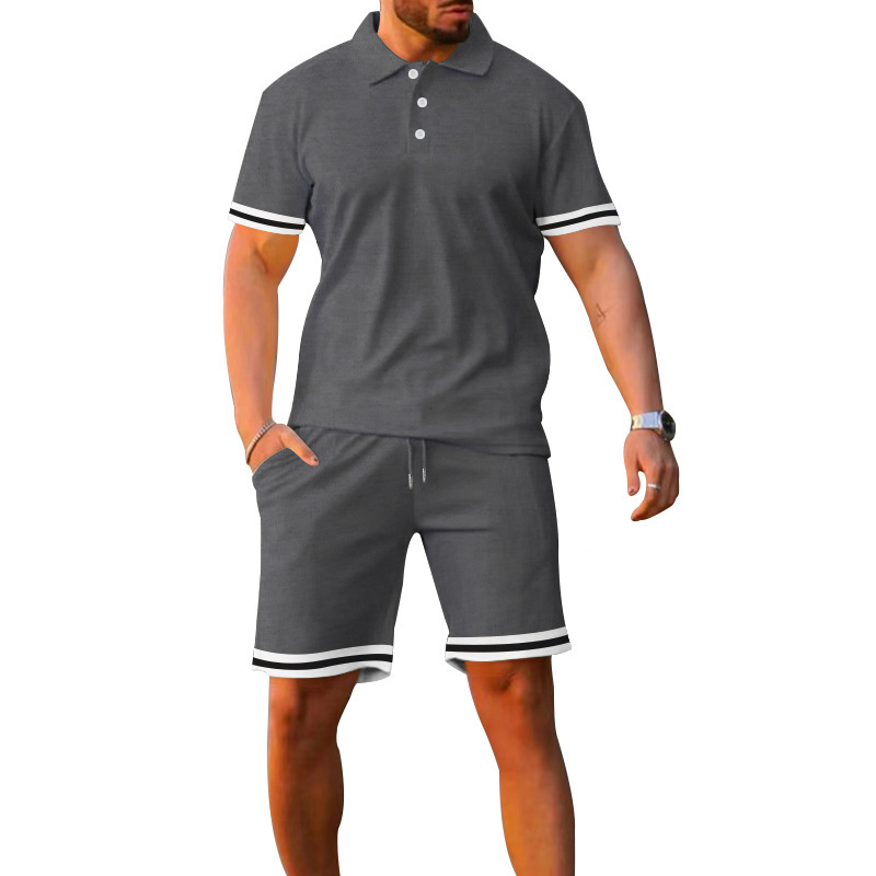 Herrenbekleidung Sommer Revers Kurzarm Shorts Zweiteiliger Sportanzug für Herren_voghion.com