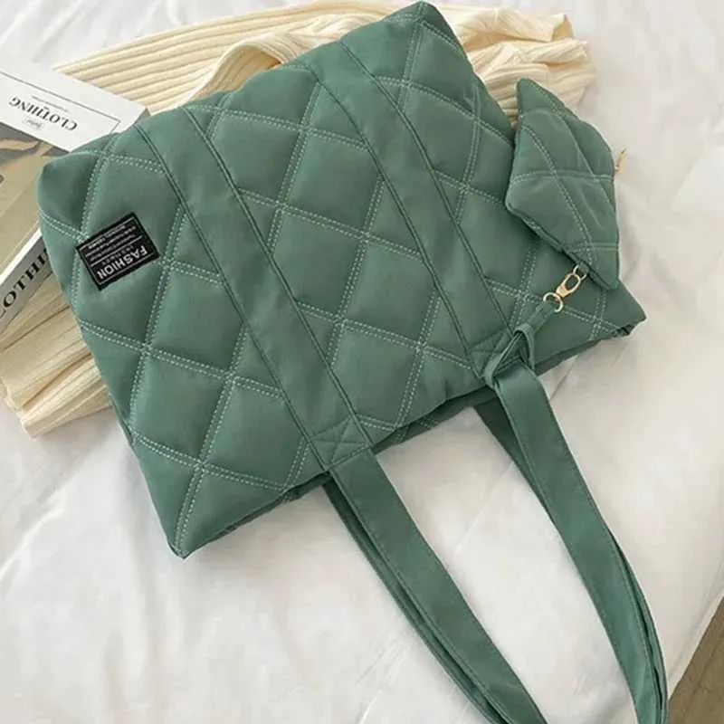Borsa da donna autunno inverno moda spazio cotone tuta borsa a tracolla grande capacità tinta unita tutto-fiammifero shopping_voghion.com
