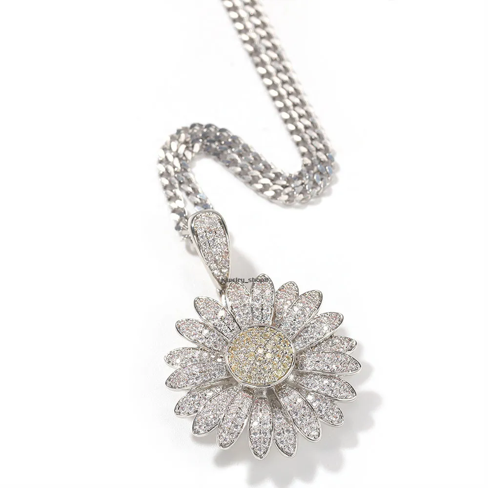 Collana Suower girevole Hip Hop GRA Moissanite Diamante Oro Sterling Argento Ciondolo cubano_voghion.com