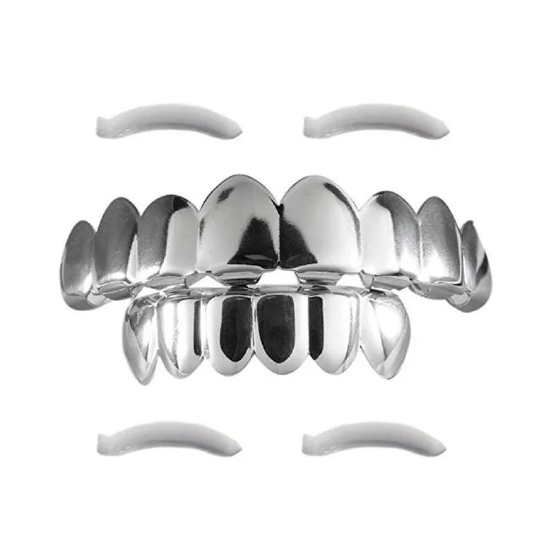 Hip Hop Grillz 2023 Nuova moda ambientale placcato oro griglie dentali all'ingrosso Halloween denti bretelle set da 2 pezzi_voghion.com