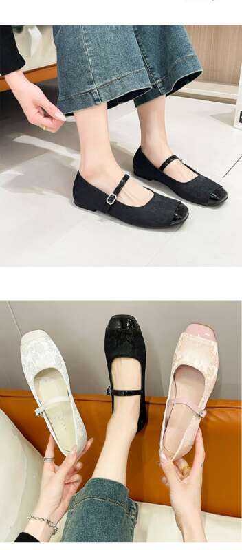 Neue Mary Jane Damen Frühlings-Cheongsam-Schuhe mit dicker Unterseite und flachem Absatz, Pferdegesicht, kleine duftende quadratische Zehenpartie_voghion.com