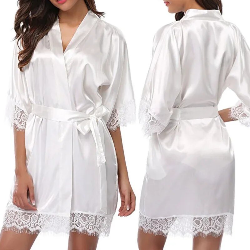 InjSatin-Robe de nuit en dentelle pour femme, lingerie sexy, douce, lisse, pyjama_voghion.com