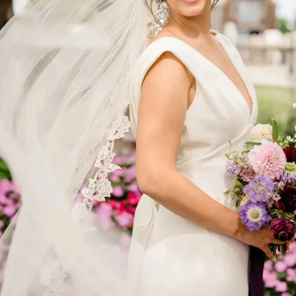 Gioielli per capelli, veli da sposa lunghi con pettine, velo a 1 strato, bordo smerlato, rifiniture in pizzo, lunghezza cattedrale, accessori da sposa per_voghion.com