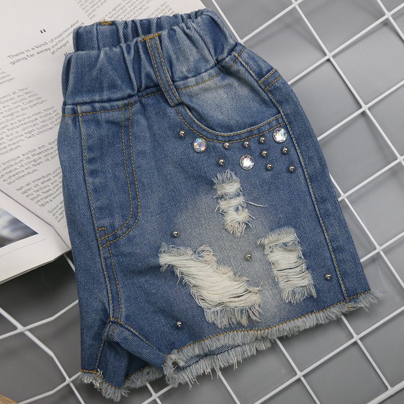 Kid's Clothing Girls denim shorts outer wear summer thin 2024 new fashion ripped children's pants female hot pants summer_voghion.com
