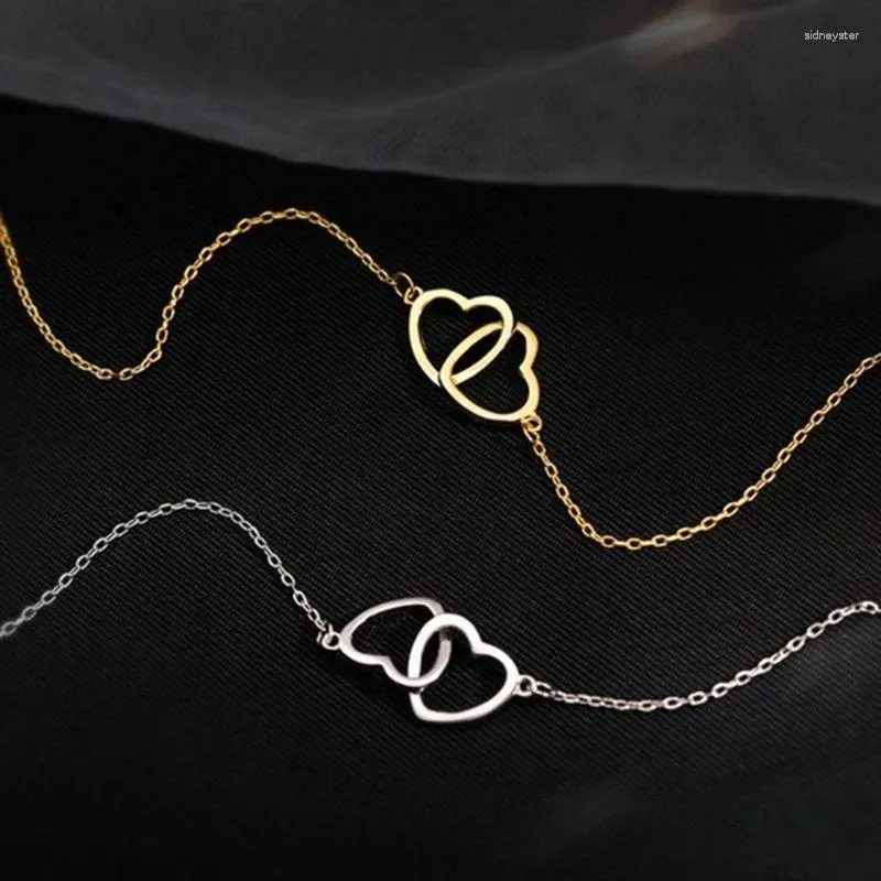 Catene Semplice Hollow Doppio Cuore Ciondolo Choker Moda Metallo Clavicola Catena Collana Festa Gioielli Impilabile Collare_voghion.com
