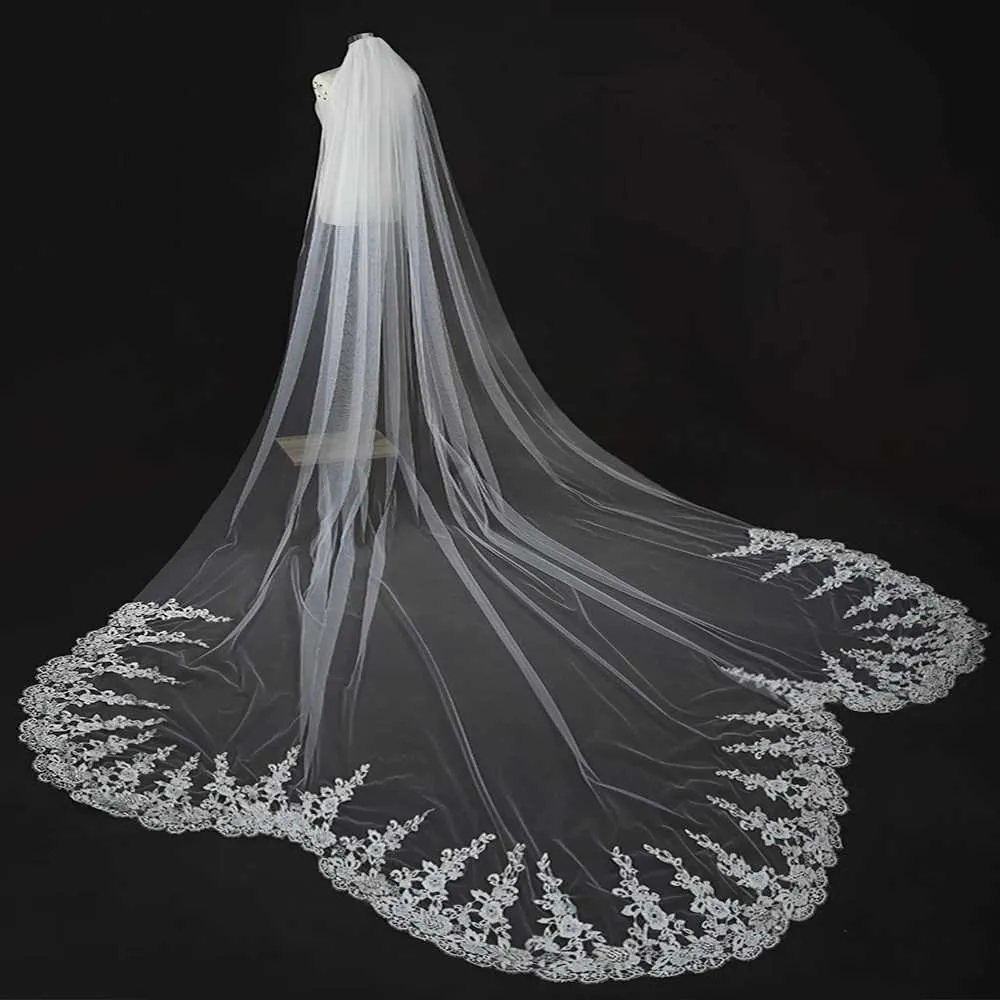 Hair Jewelry With Comb Veils Extra Long Wedding Cathedral Mantilla Bridal Veil VP80_voghion.com
