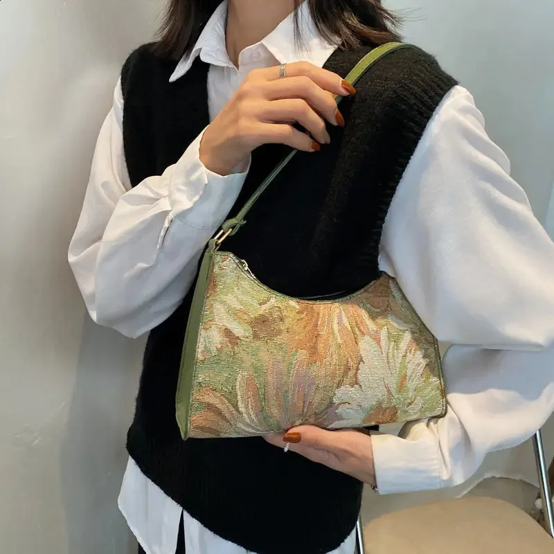 Moda Vintage Donna Olio Dipinto Spalla Signore Semplice wer Femminile Ascella Hobos Borse Piccola Frizione Borsa Tote 241120_voghion.com