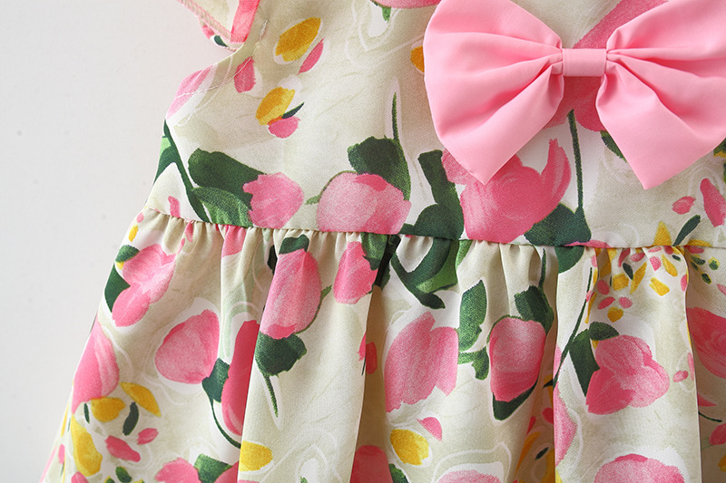 Infant Girl Clothes Set Flower Printed Bow Top+Cotton Shorts Summer Comfortable Kids Clothes_voghion.com