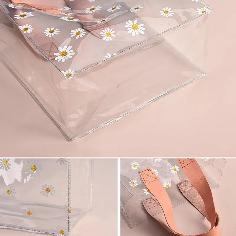 Confezione in PVC trasparente, borsa in plastica trasparente con margherite, scatola per caramelle, regalo, bomboniera, borsa per cosmetici_voghion.com