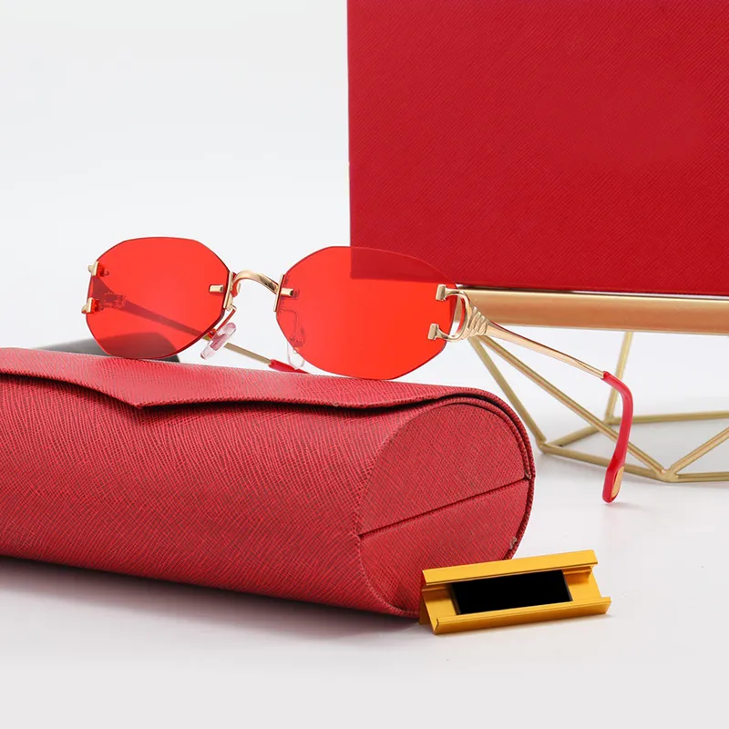 Red Oval fashion sunglasses designer women gradient beach sun classic frameless male gold sense of mans sonnenbrille_voghion.com