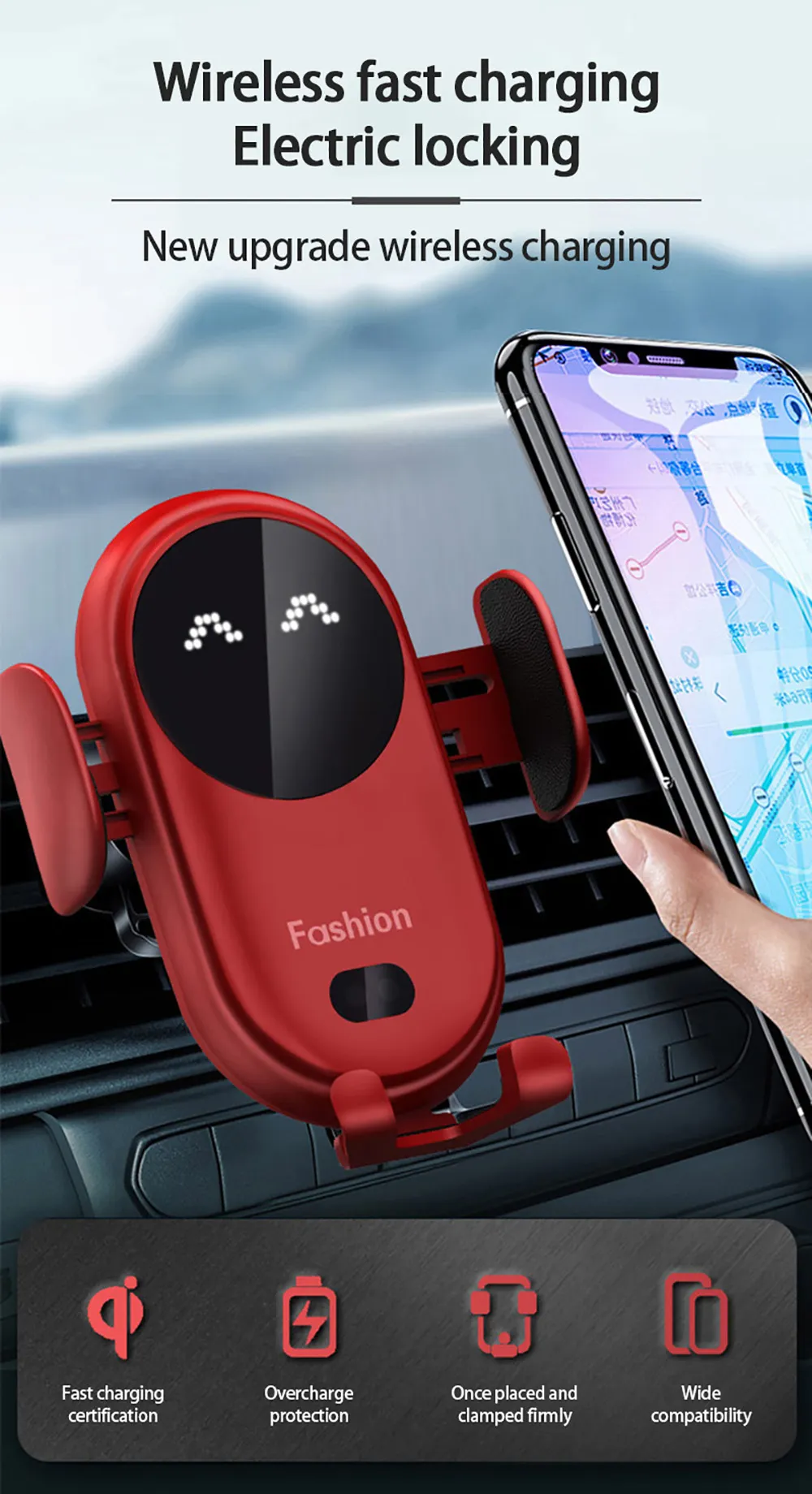 S11 10W Qi Wireless Charging Stand Charger Auto Infrared Sensor LED Mobile Phone Holder In Car Mount Air Vent_voghion.com