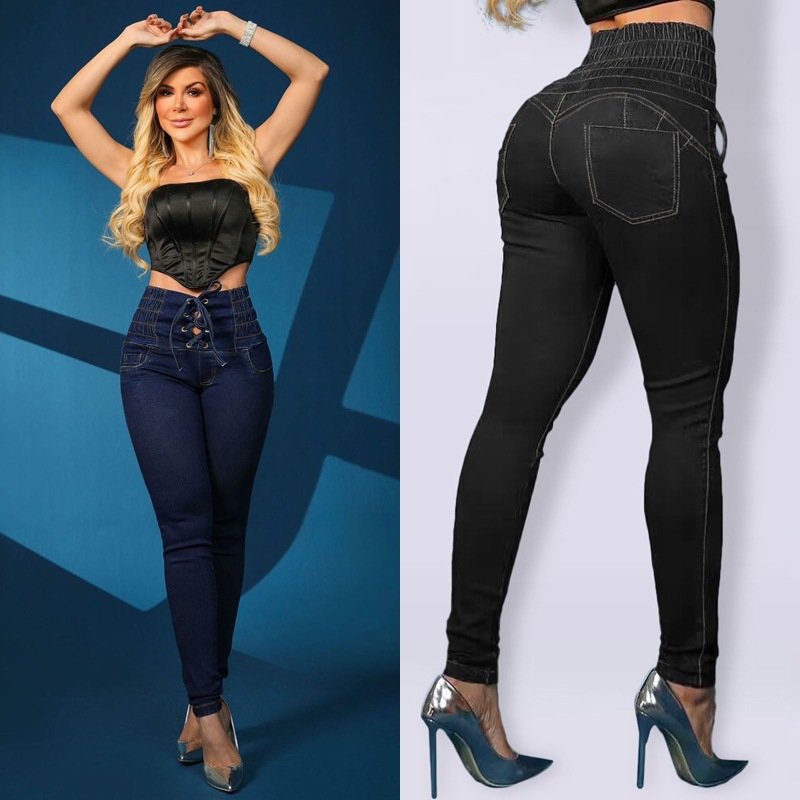 Straps, Slim-fitting Small-footed Jeans, Women's High-waisted And Thin Hip-lifting Trousers