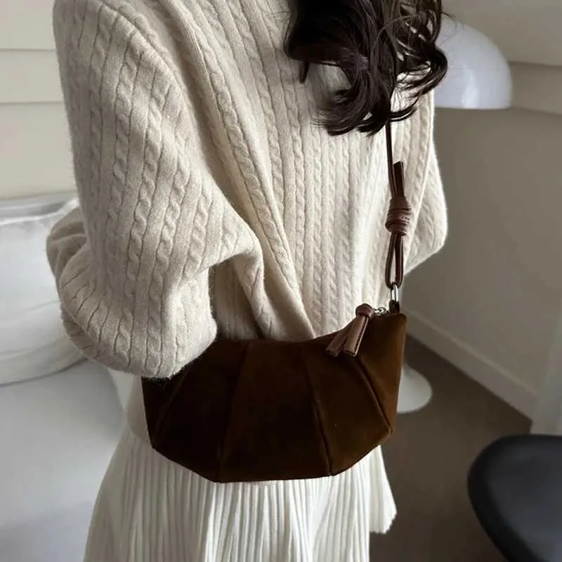 Elegant Suede Half Moon Shoulder Bag Versatile Retro Crossbody Bag_voghion.com