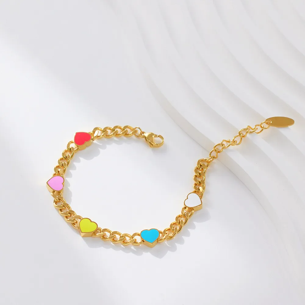 Bracciale a catena con ciondolo a cuore smaltato in titanio donna_voghion.com