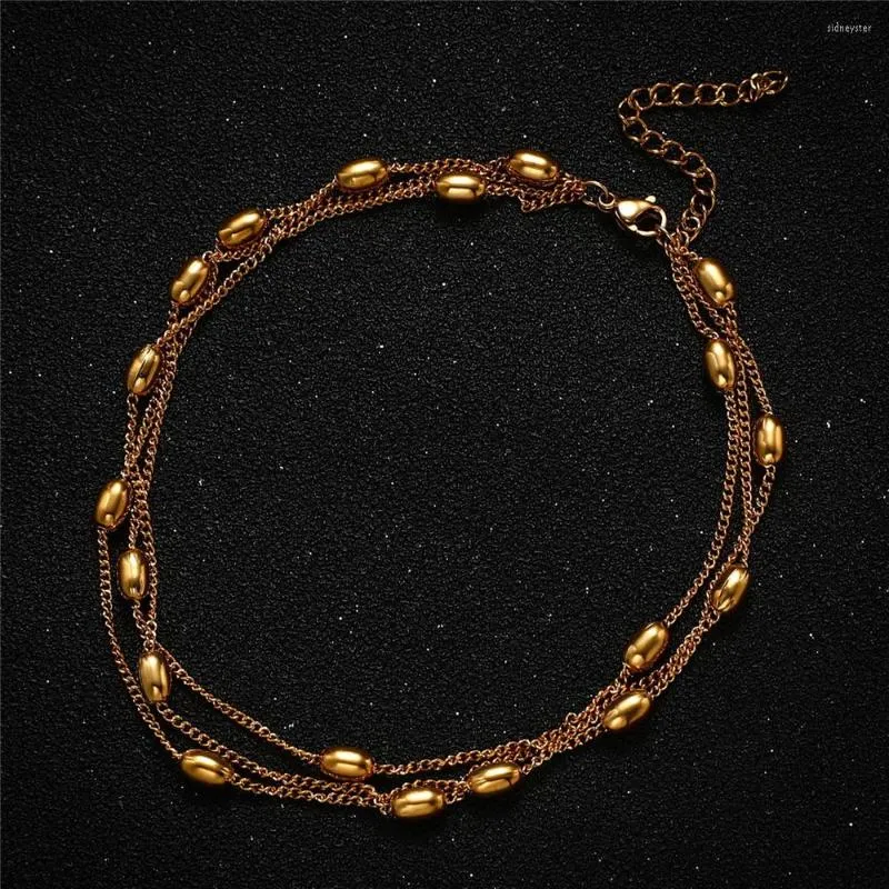 Anklets MinaMaMa Stainless Steel Three Layer Chain Anklet For Women Multilayer Foot Yoga Jewelry_voghion.com