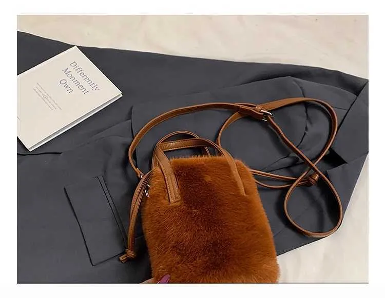 Borsa a secchiello in peluche retro donna borsa a tracolla_voghion.com
