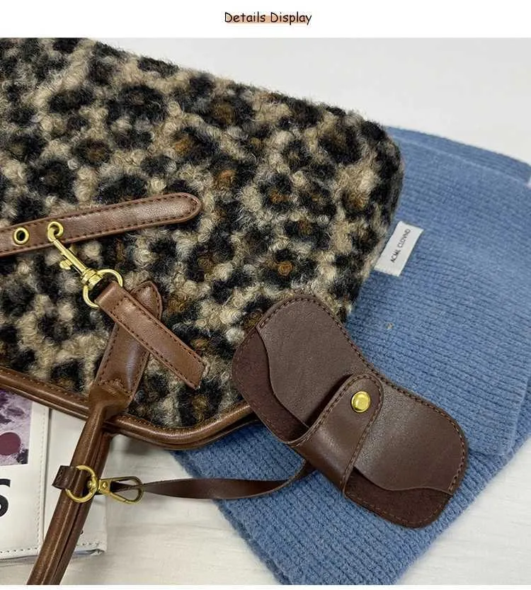 Sacs à main vintage Veet pour femmes, sacoches en peluche à imprimé léopard, sac à bandoulière, grande capacité, sacs à bandoulière pour femmes_voghion.com