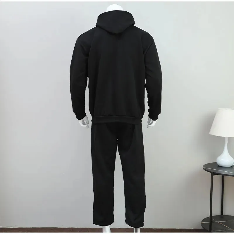 Casual Solid Couples Hooded Sweatshirt And Loose Sweatpants 2 Piece Suit Male Autumn Jogging Trousers Outfits Suits_voghion.com
