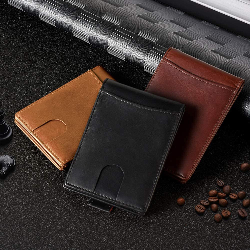 Herrentaschen RFID-Kartenhalter aus Kohlefaser, Mikrofaser, echtes Leder, mehrere Kartenfächer, Dollarclip, Münzgeldbörse, Herren-Kreditkartenhalter_voghion.com