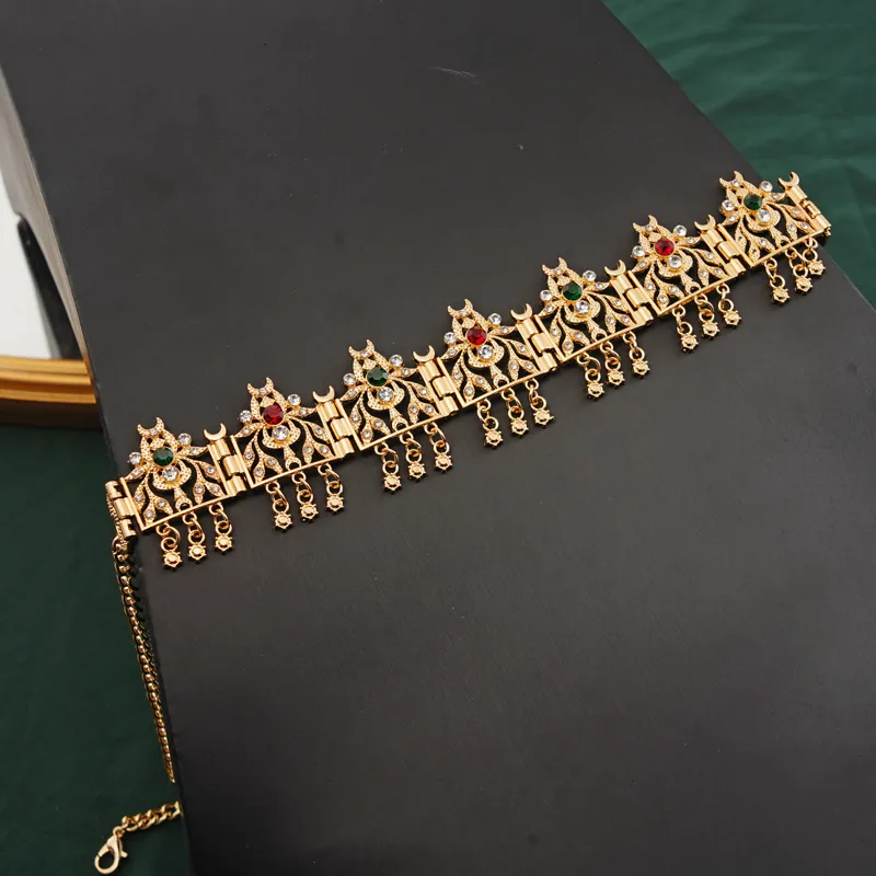 Algerien Hochzeit Schmuck Haar Gold Farbe Kristall Quaste Stirnband Stirn Kette Krone Frauen Geschenke Tiara Bands_voghion.com