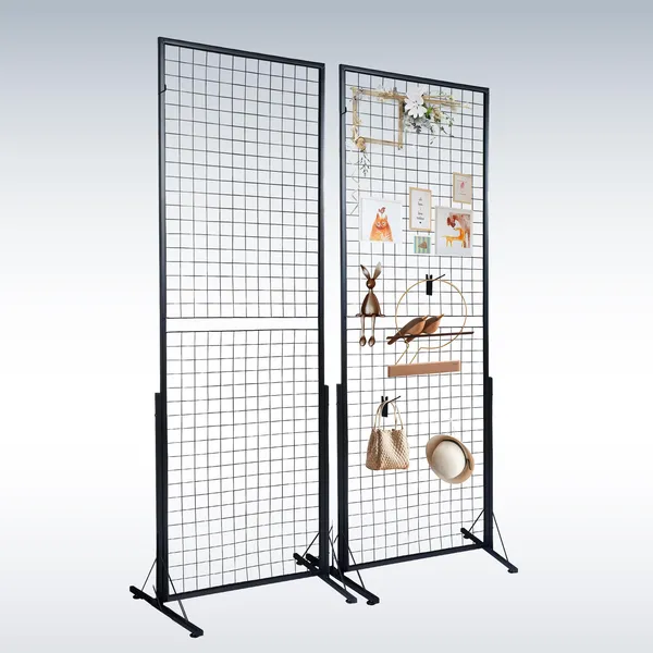 Panneaux muraux quadrillés 67 Dollar Grid, paquet de 2, tour d'affichage double face sur pied de 24 pouces avec base en T et crochets supplémentaires_voghion.com